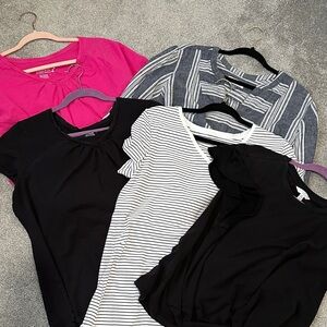 Lot of 5 Stylish Women's Tops Collection - Black, Pink, Striped all XL